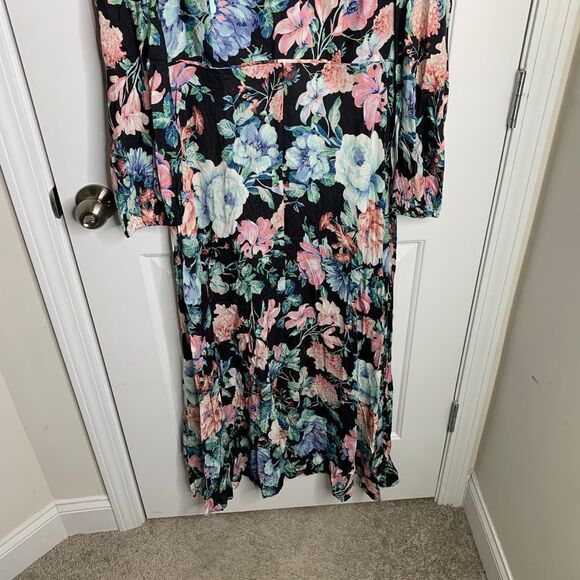 OPT anthropologie Floral Maxi Dress Long Sleeve Black Romantic Spring Dress Sz M - Picture 3 of 7